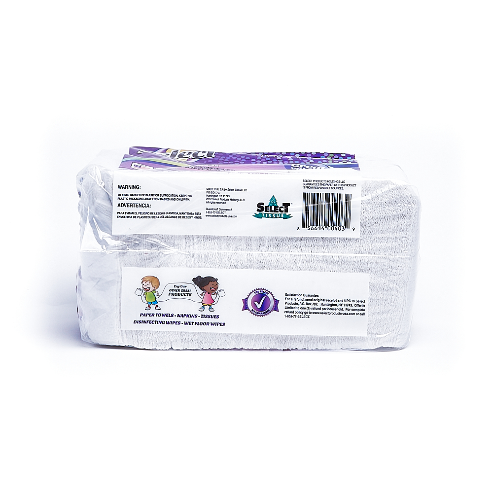 Back side of 1-Ply Select napkin package (150 sheets/1 pack)