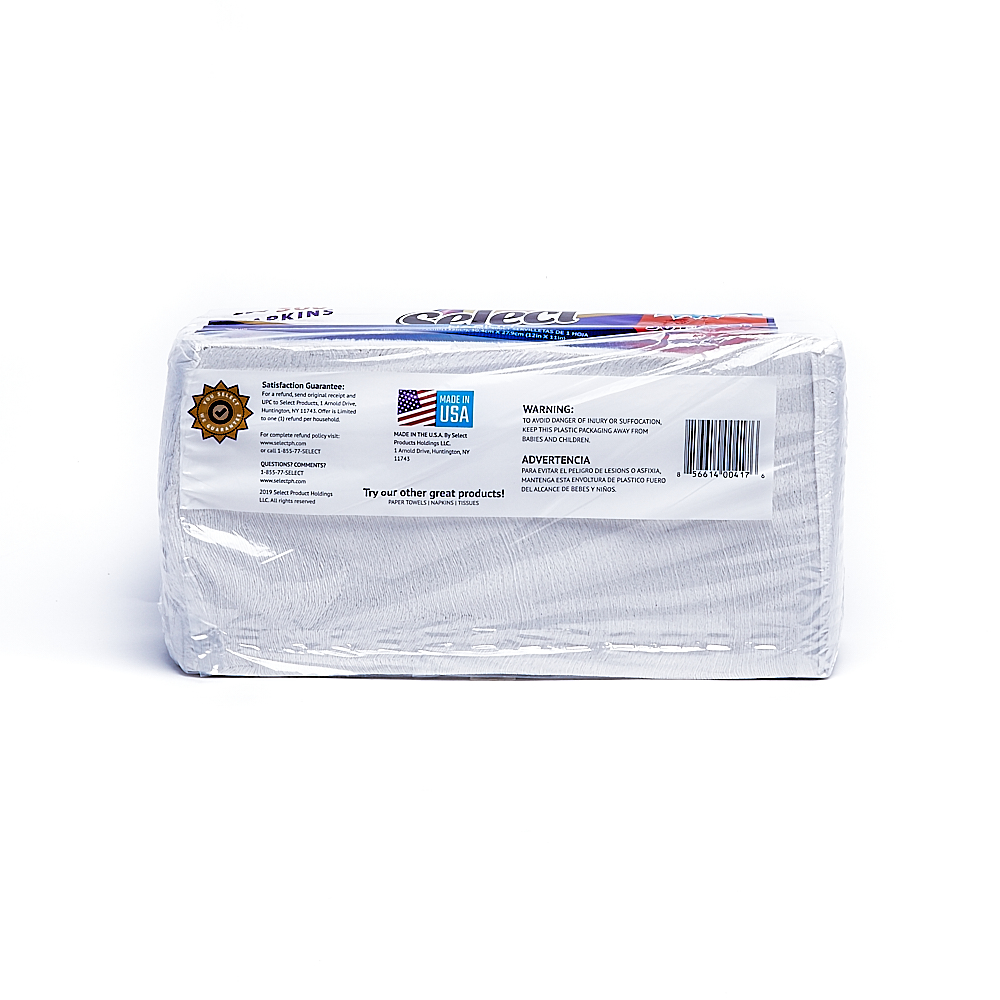 Back side of 1-Ply Select napkin package (300 sheets/1 pack)