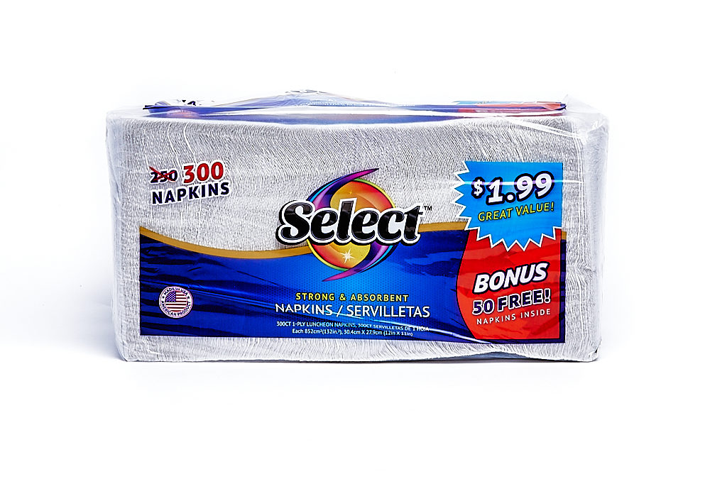 Select Napkin 300 Count 1-ply White + 50 Free