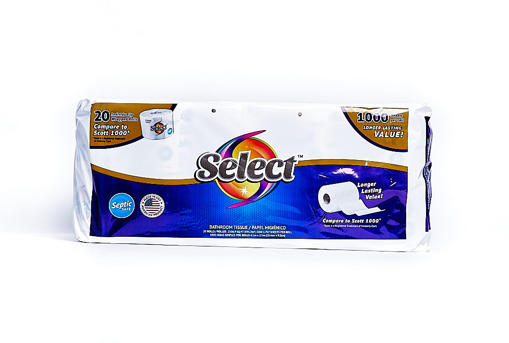 Select 1000 Count 1-ply Single Roll Bath Packed 20