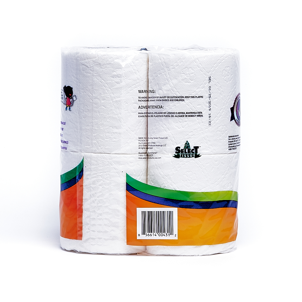 Back side of 2-Ply Select bath tissue package (135 sheets/4 pack)