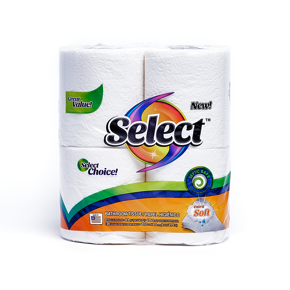 Front side of 2-Ply Select bath tissue package (135 sheets/4 pack)