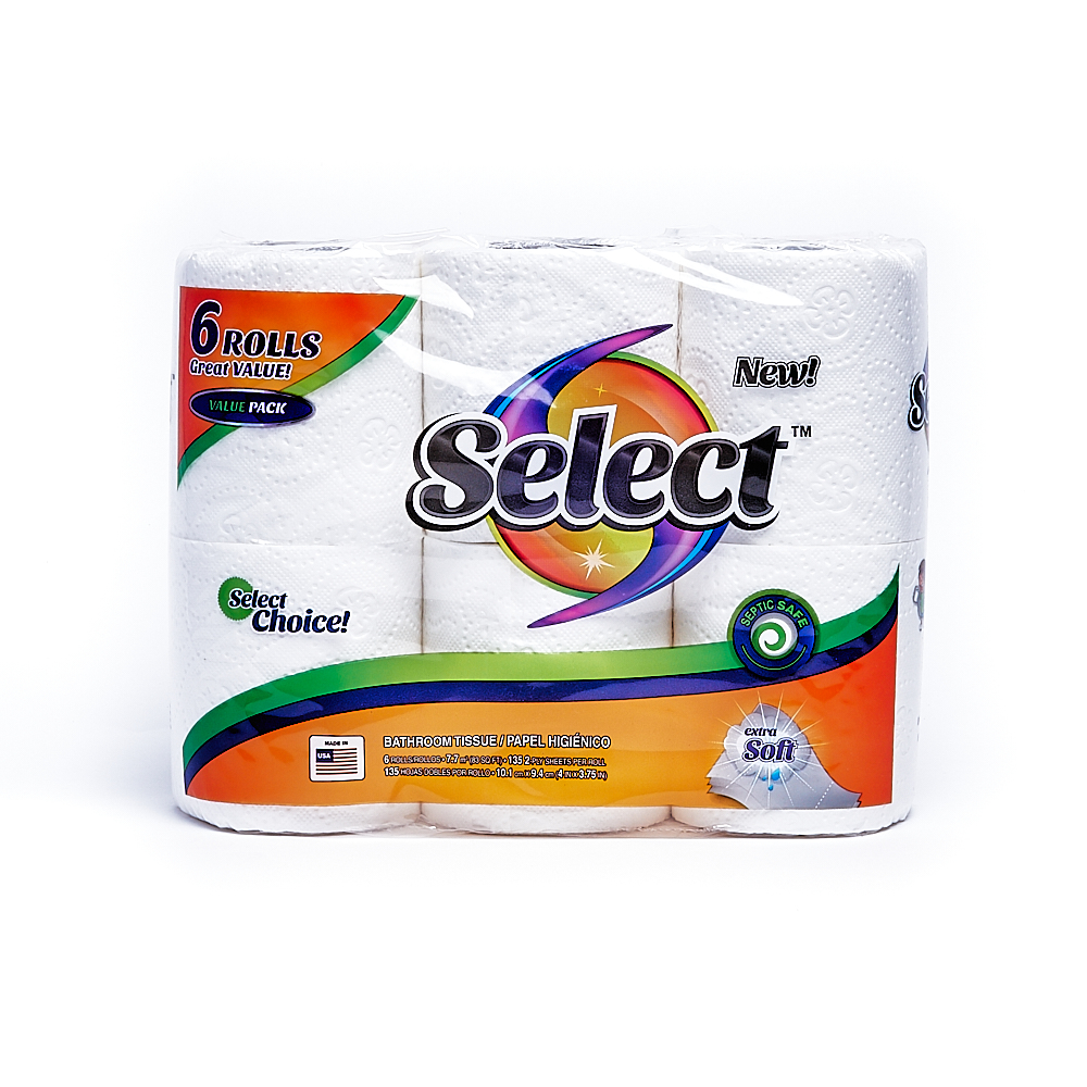 Front side of 2-Ply Select bath tissue package (135 sheets/6 pack)