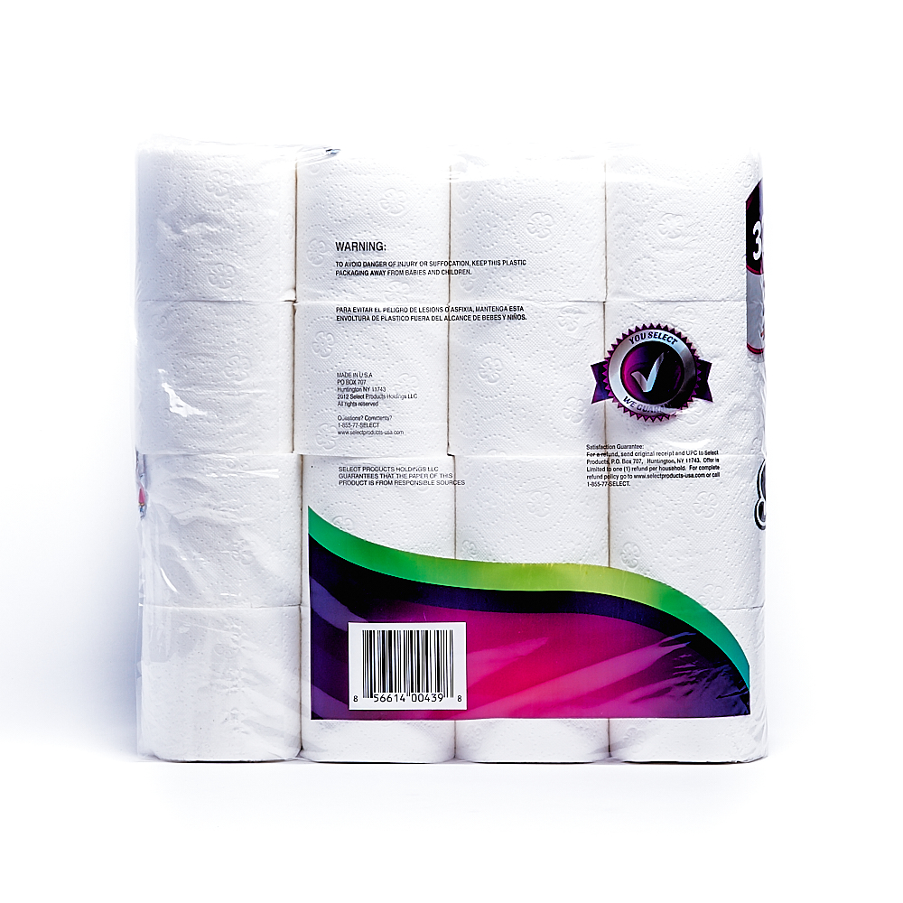 Back side of 2-Ply Select bath tissue package (200 sheets/32 pack)