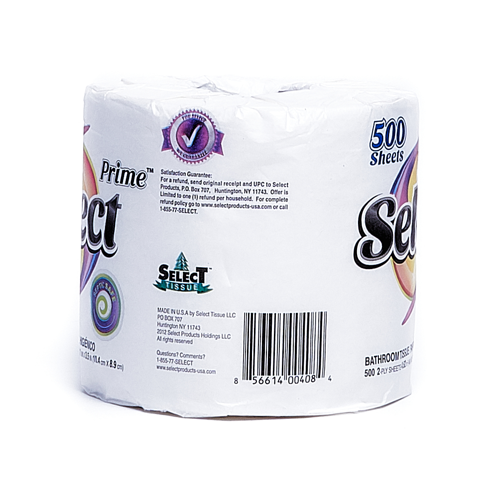 Back side of 2-Ply Select bath tissue single roll
