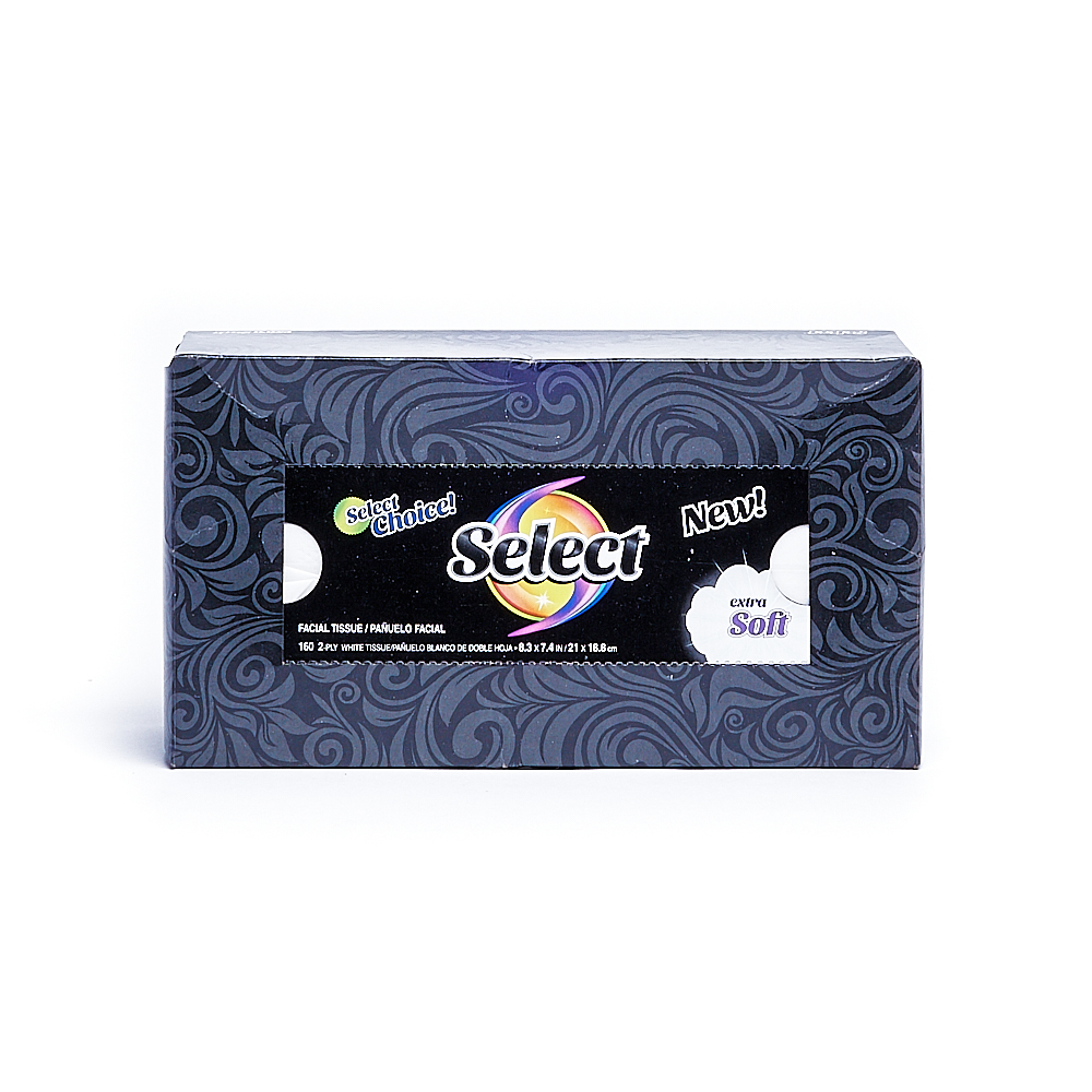 Front side of 2-Ply Select facial tissue package (160 sheets/1 pack)
