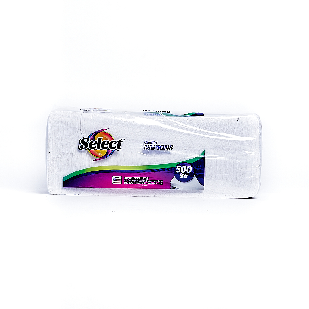 Front side of 1-Ply Select napkin package (500 sheets/1 pack)