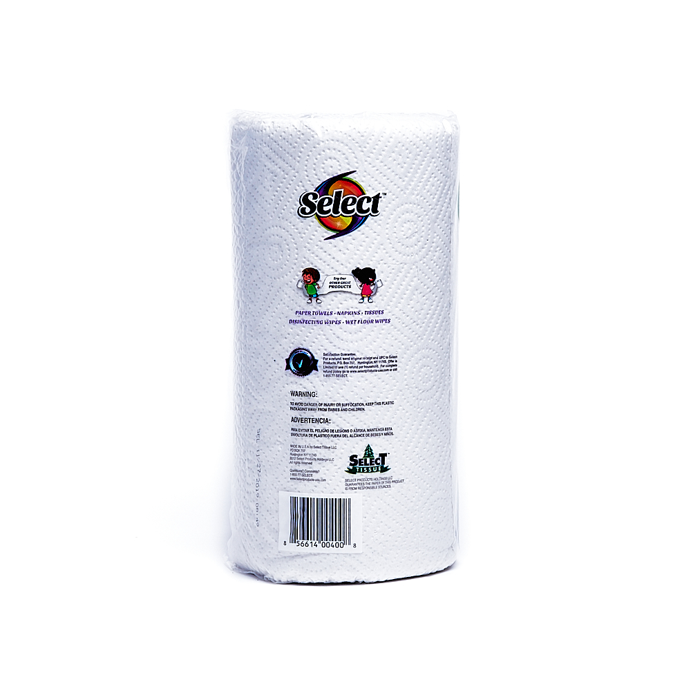 Back side of 2-Ply Select paper towel package (100 sheets/1 pack)