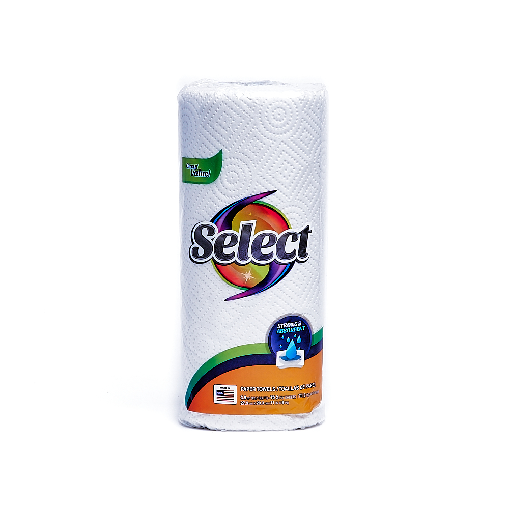 Front side of 2-Ply Select paper towel roll package (70 sheets)