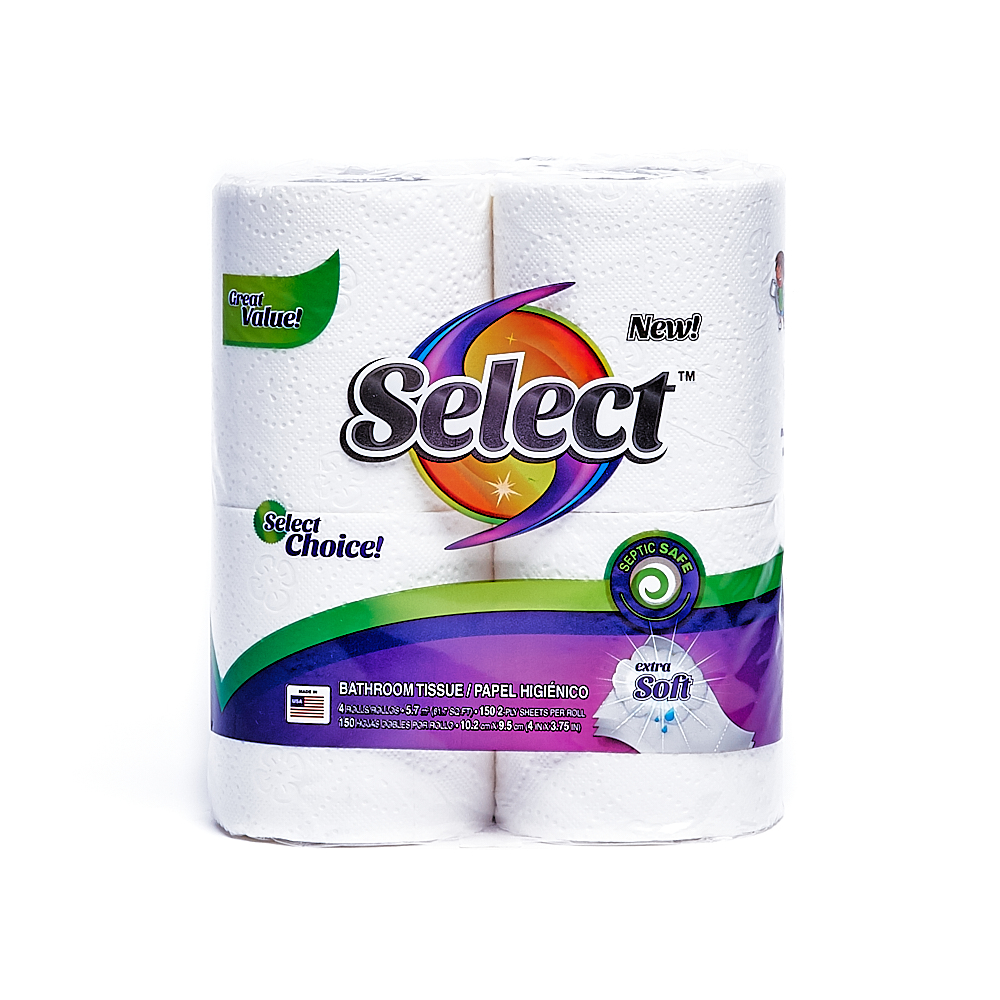 Front side of 2-Ply Select bath tissue package (150 sheets/4 pack)