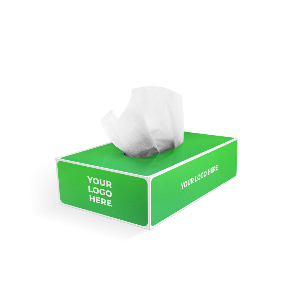 Private label facial tissue product with customizable packaging options